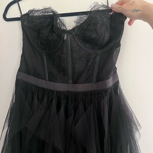 Black Lace Bustier Tulle Maxi Dress